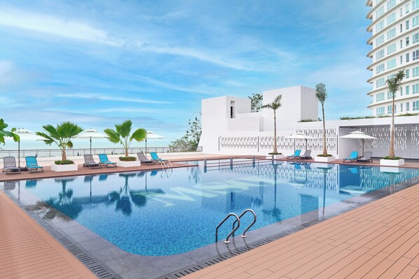 Outdoor pool, open 8:00 AM to 8:00 PM, pool umbrellas, sun loungers - M Social Resort Penang (George Town)