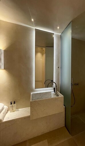 Premium Room | Bathroom | Shower, hair dryer, towels