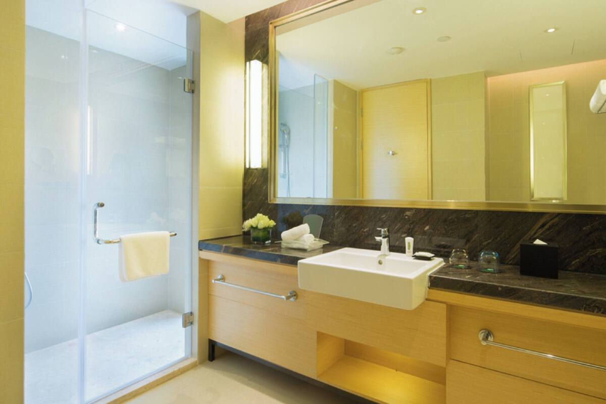 shower, free toiletries, hair dryer, bathrobes