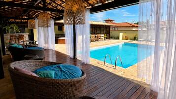 Outdoor pool, sun loungers
