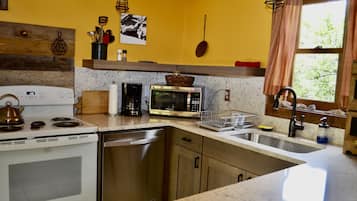 Cabin, 1 King Bed, Kitchen, Mountain View (2 Story Cabin) | Private kitchen | Microwave, coffee/tea maker