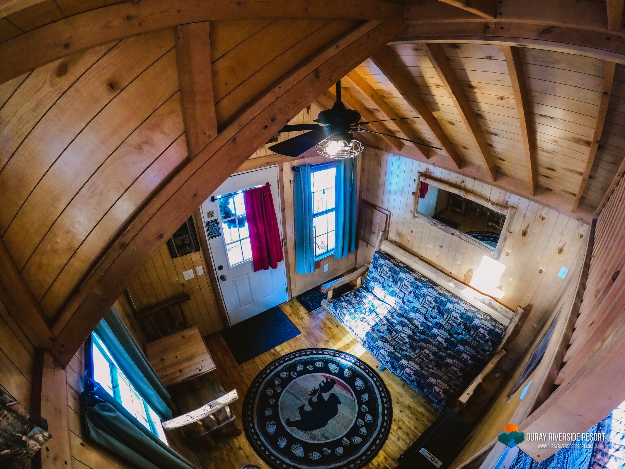 deluxe riverfront cabin "black bear" | living room | 50-inch led tv with digital channels, tv, streaming services