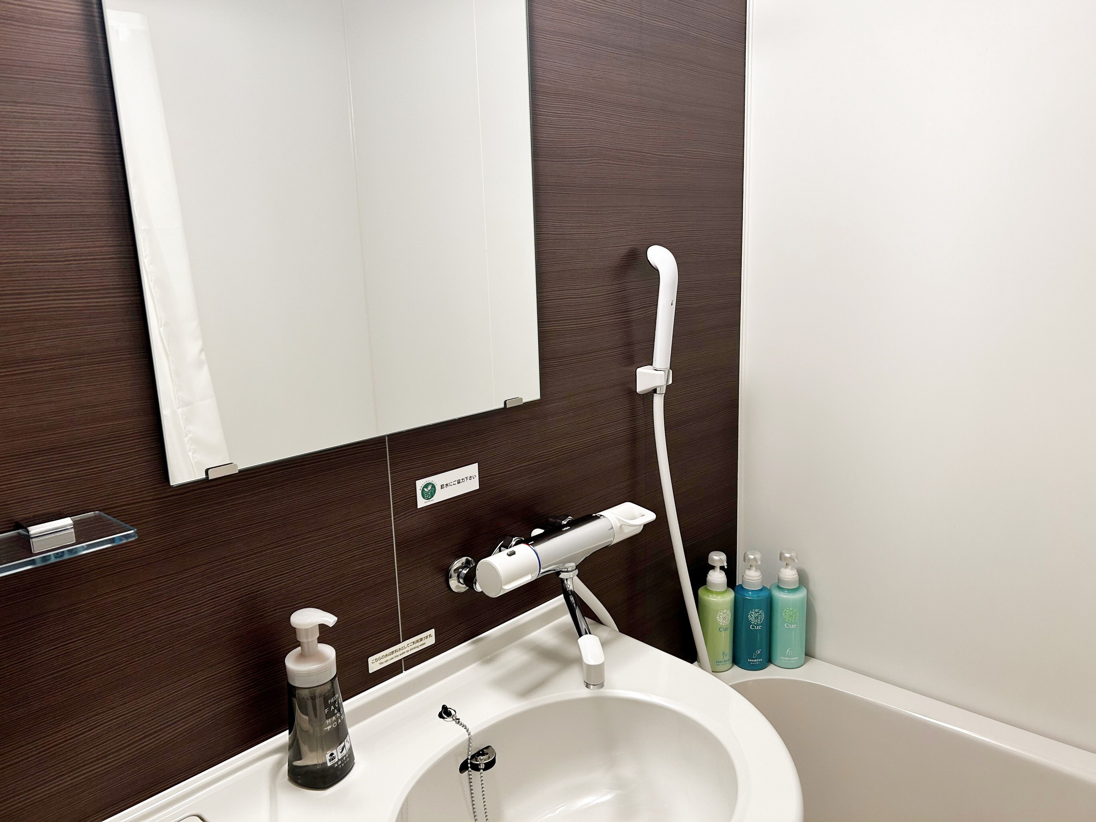 combined shower/bathtub, deep-soaking bathtub, free toiletries