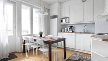 Apartment, 2 Bedrooms, Sauna (Kivääritehtaankatu 5, Tourula) | Private kitchen | Fridge, microwave, oven, stovetop