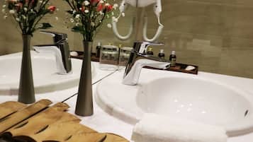 Shower, free toiletries, hair dryer, bathrobes
