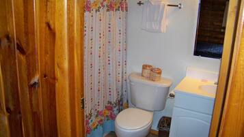 Cabin, 1 Bedroom (Cabin 10 - Duplex with cabin 11) | Bathroom | Combined shower/tub, towels, soap, toilet paper