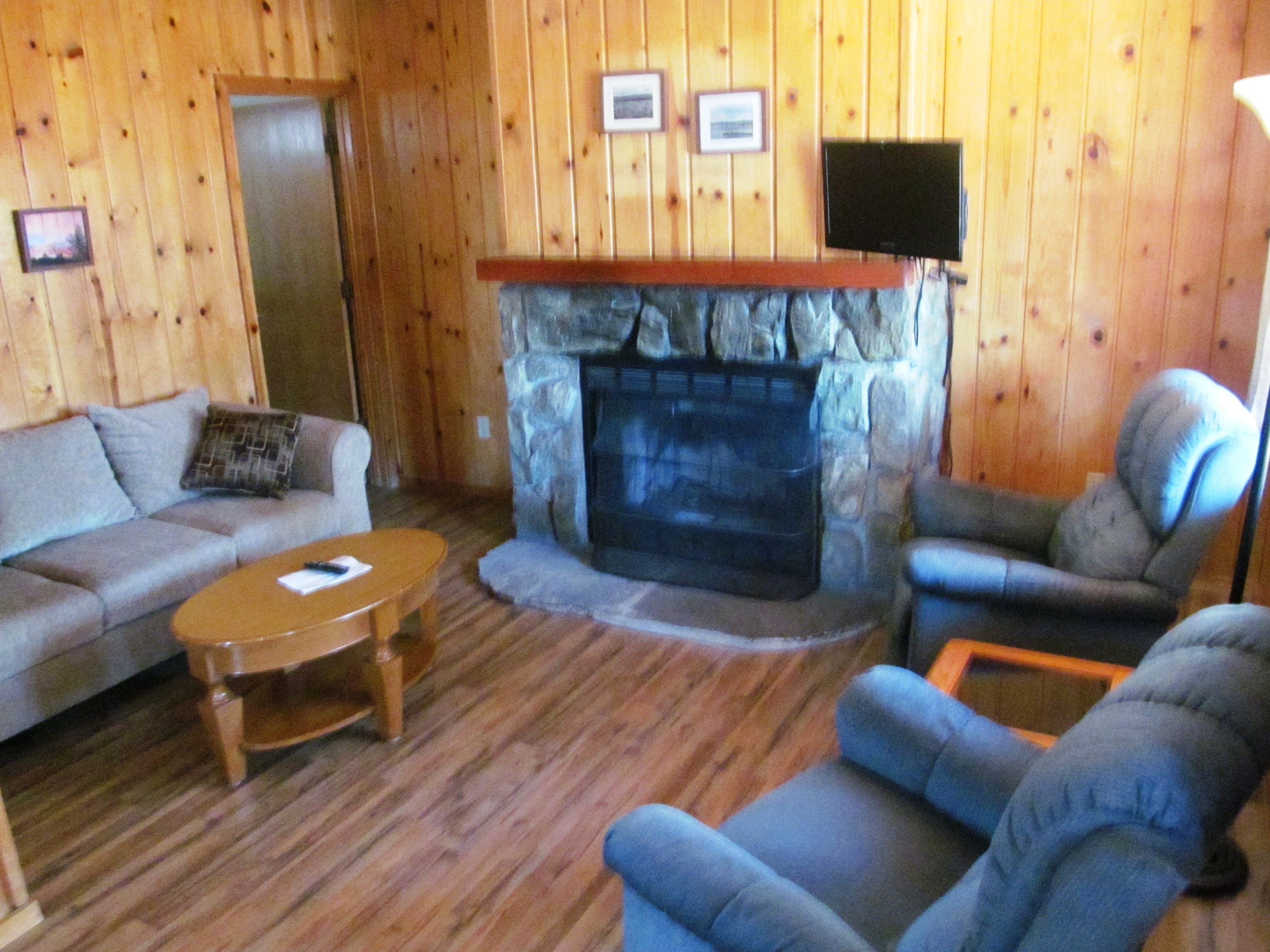 Cabin, 1 Bedroom (Juniper) | Living room | 32-inch flat-screen TV with cable channels, TV, fireplace