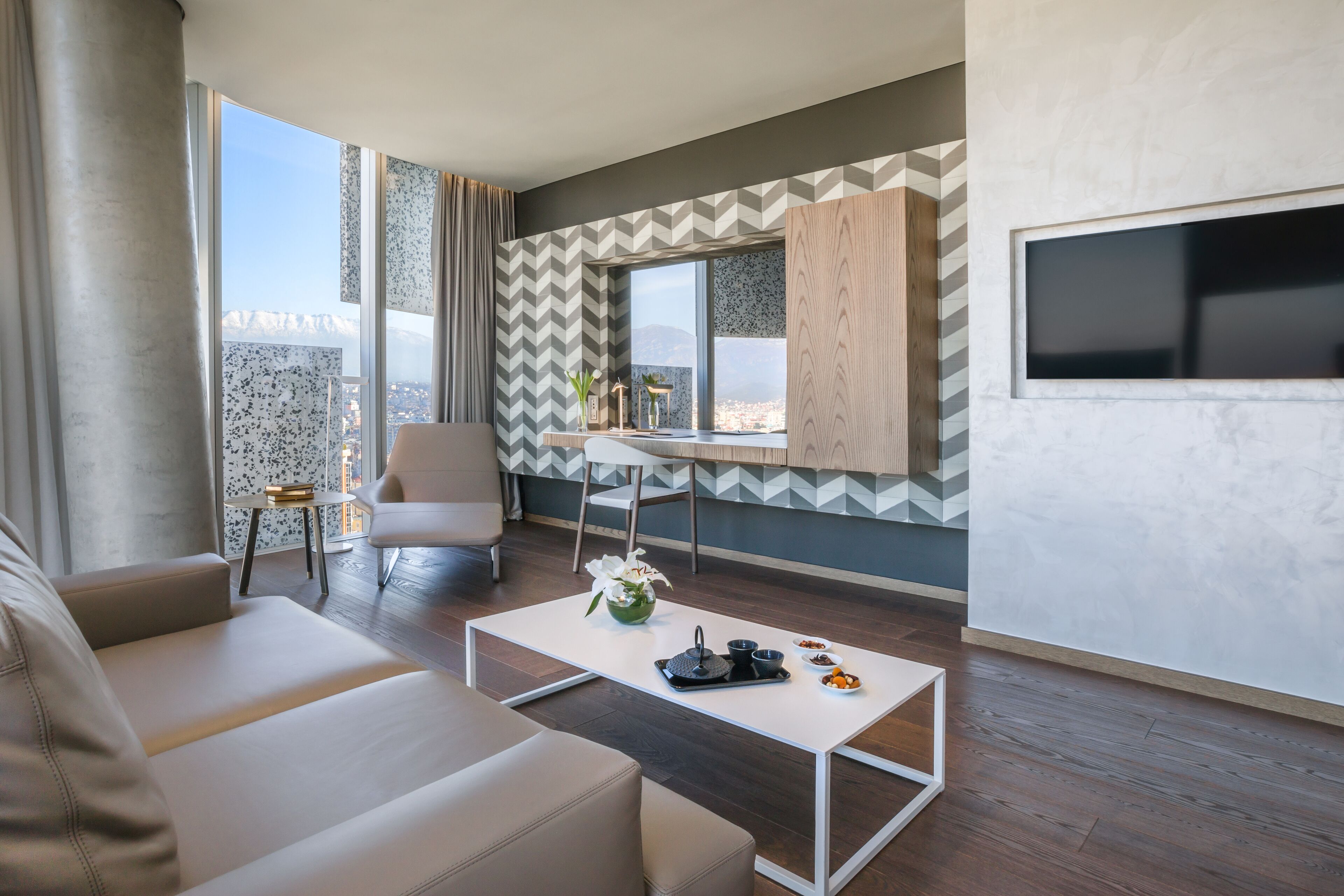 suite, 1 bedroom, city view | living area | flat-screen tv