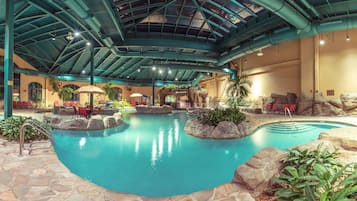 Indoor pool, outdoor pool, sun loungers