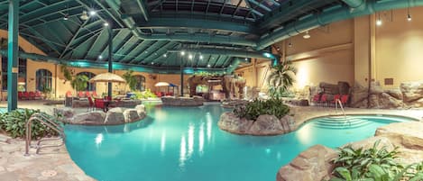 Indoor pool, outdoor pool, pool loungers