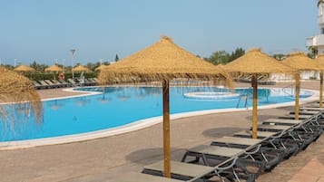 Indoor pool, outdoor pool, pool loungers