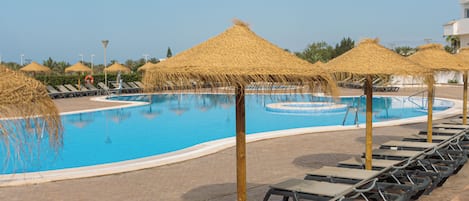 Indoor pool, outdoor pool, sun loungers