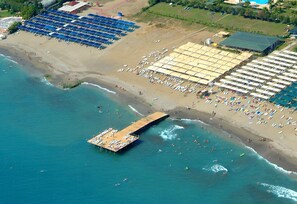 Private beach, sun loungers, beach umbrellas, beach bar