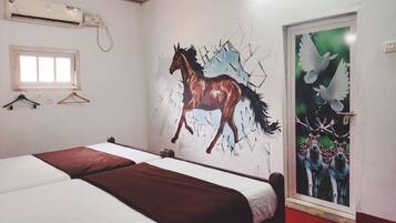 Traditional Twin Room, 2 Double Beds, Smoking | 3 bedrooms, in-room safe, individually furnished, desk