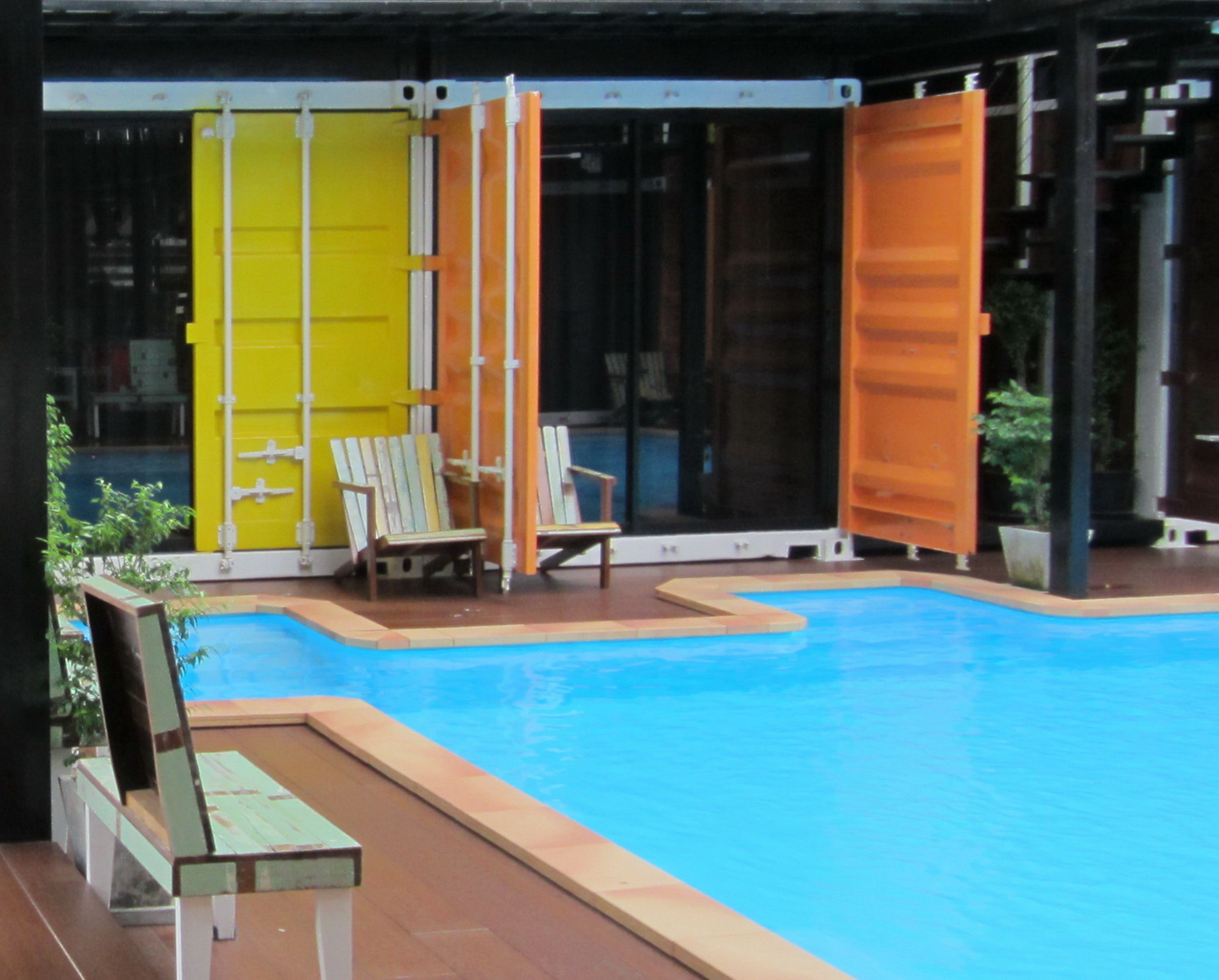 outdoor pool, pool loungers