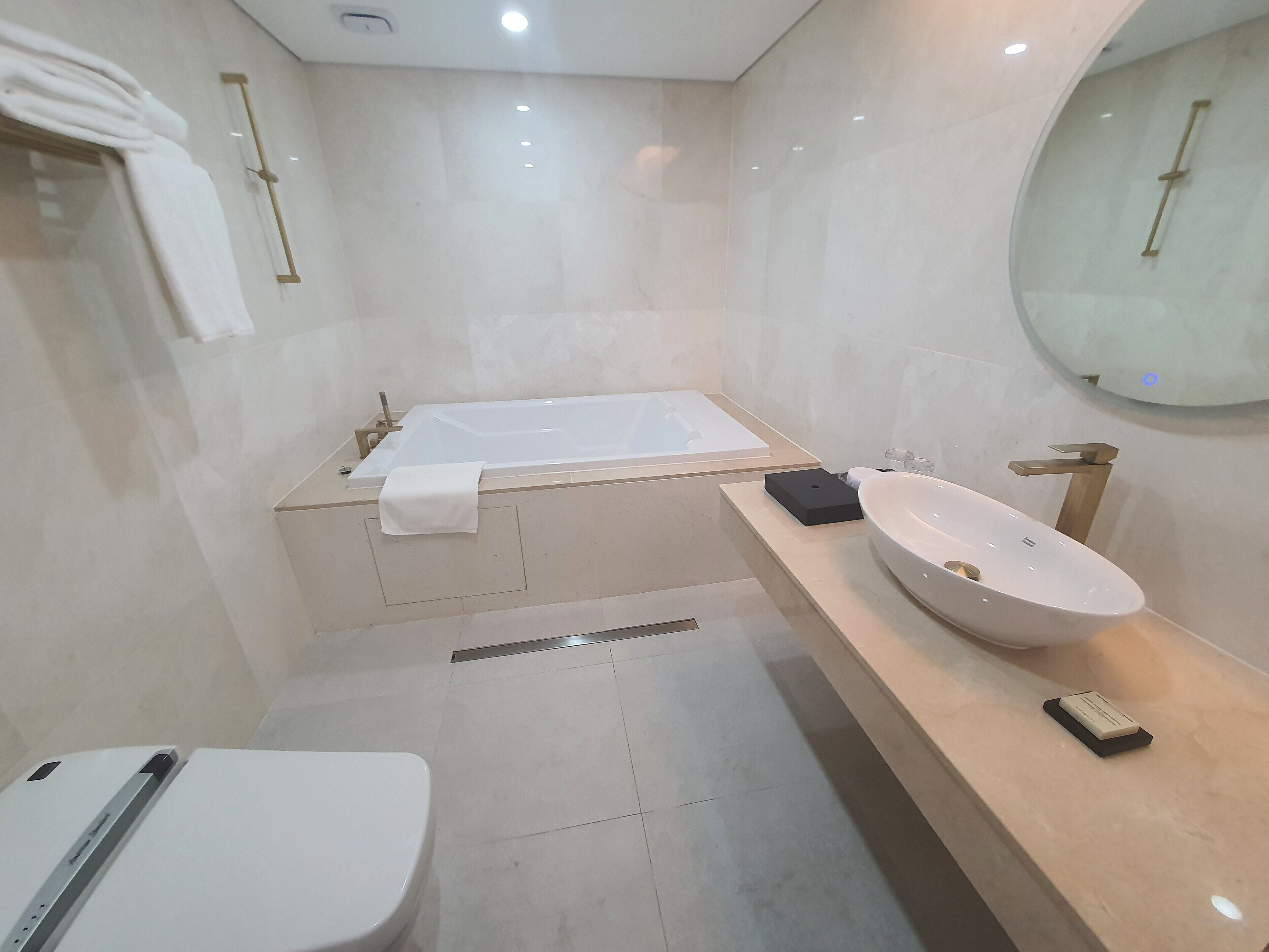fine suite | bathroom | shower, hair dryer, bathrobes, bidet