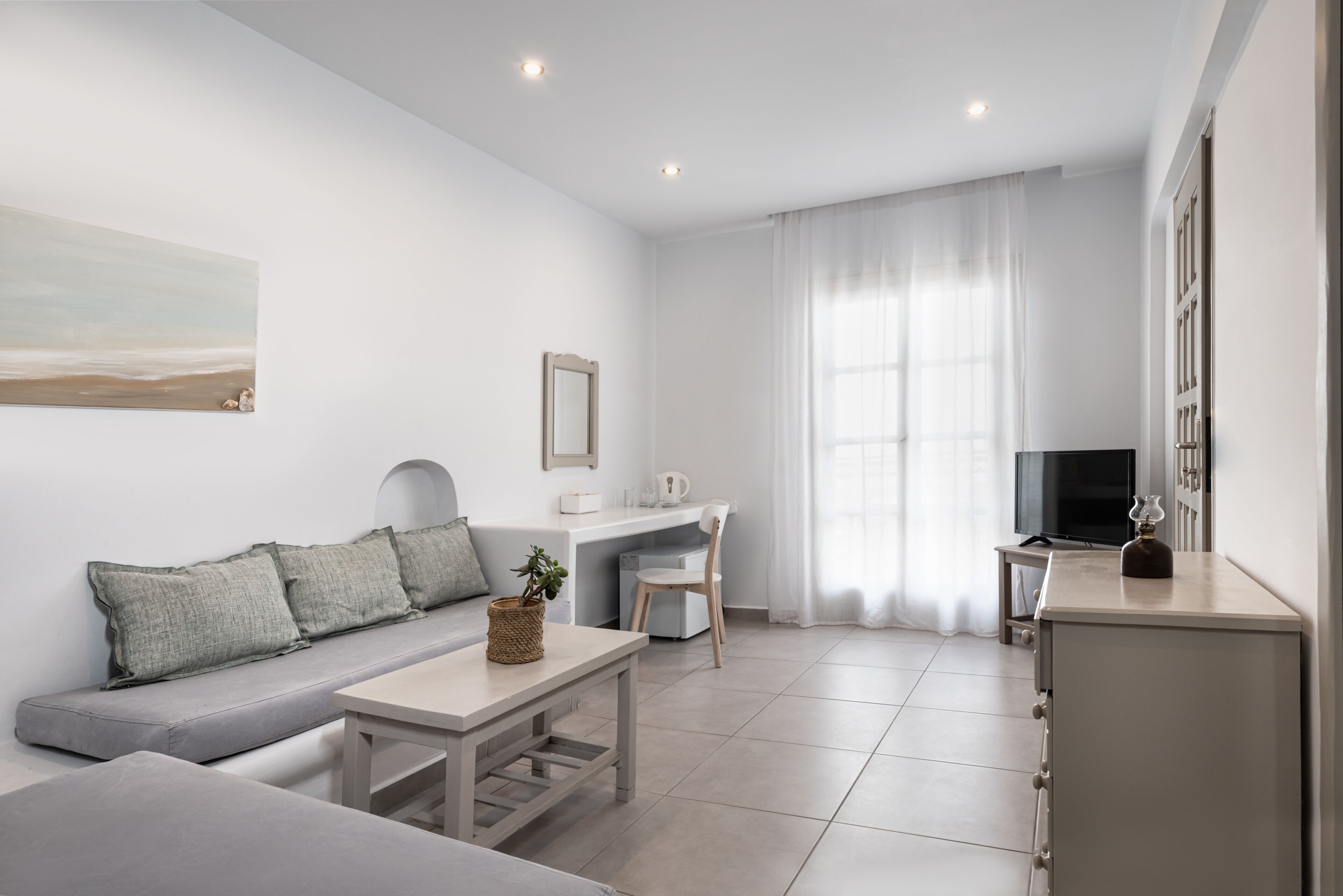 suite (shower cabin) | living room | 24-inch lcd tv with cable channels, tv, offices