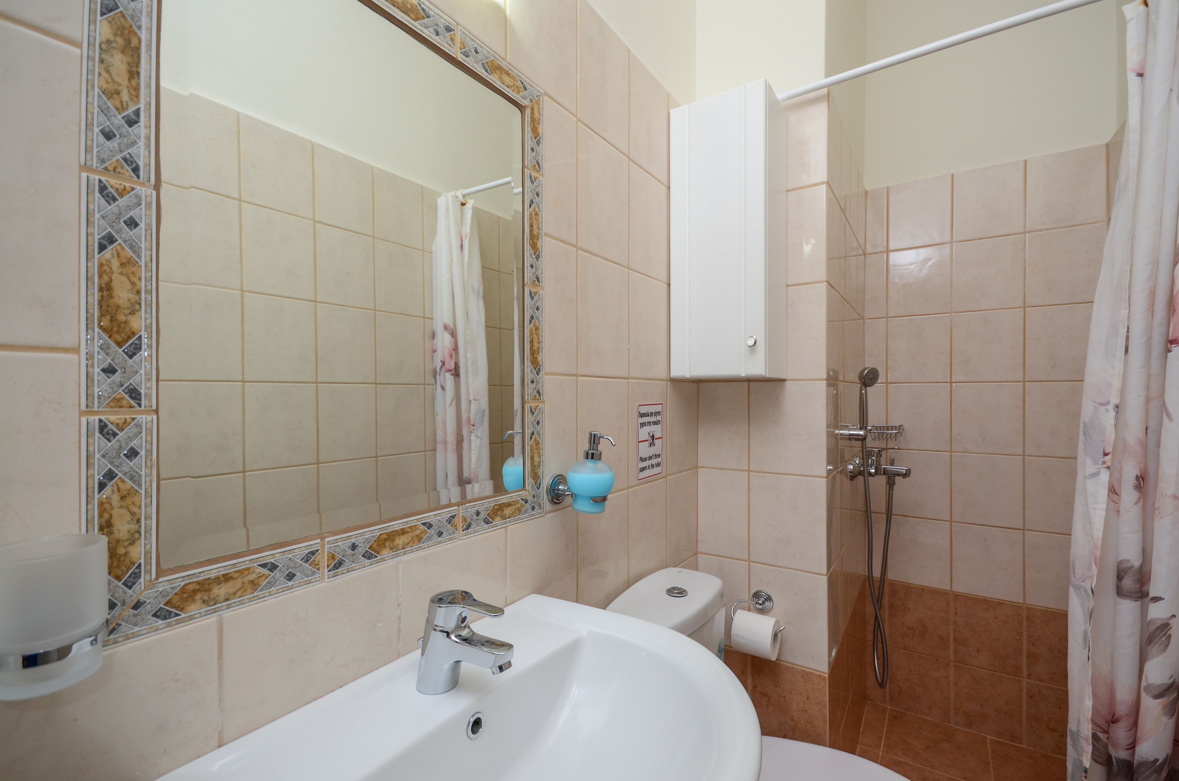 family room (deluxe) | bathroom | shower, hair dryer, towels