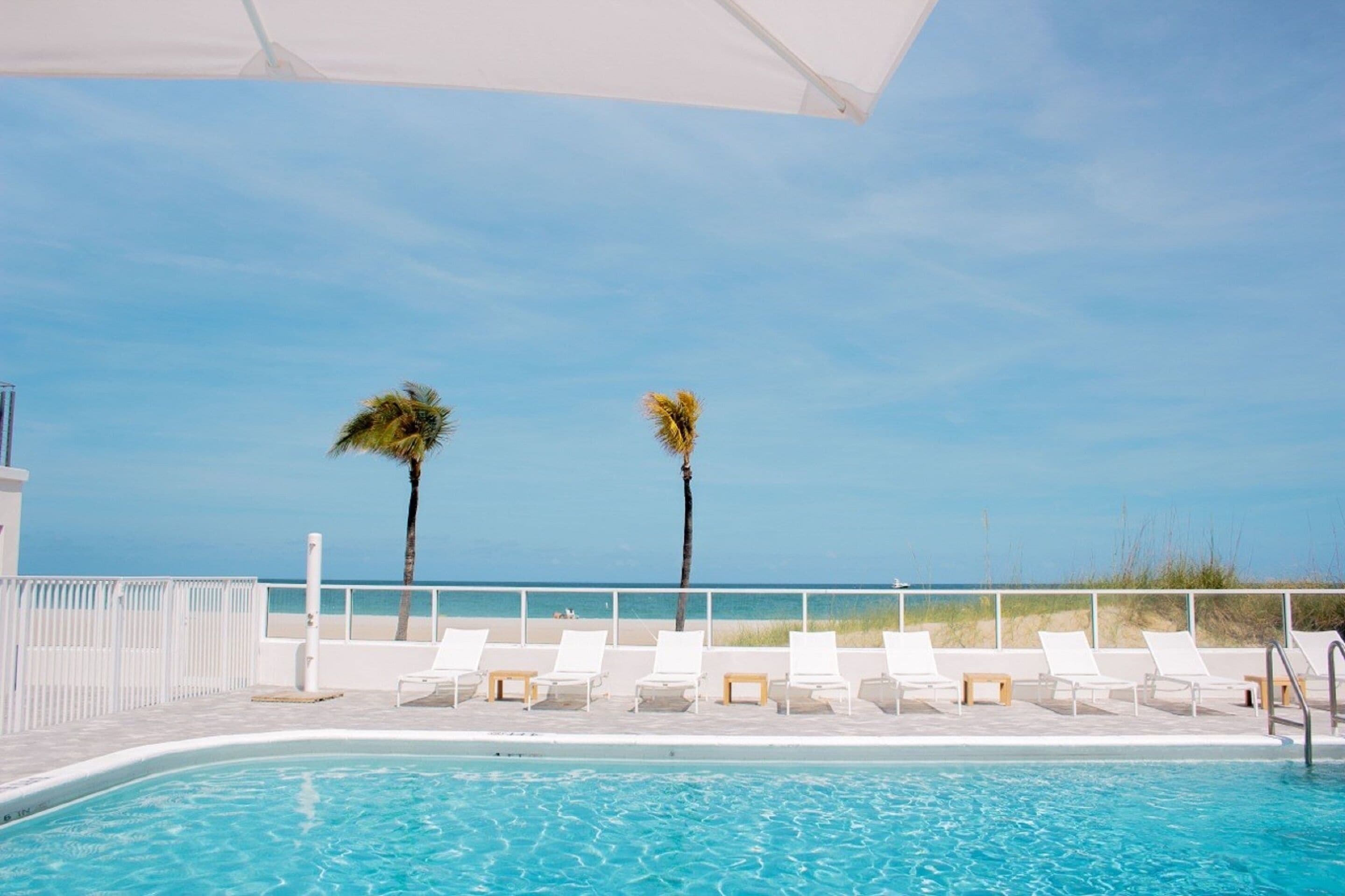 outdoor pool, pool loungers