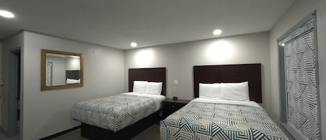 Desk, laptop workspace, free WiFi, bed sheets