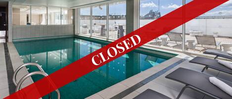 Indoor pool, open 10:00 AM to 9:30 PM, sun loungers