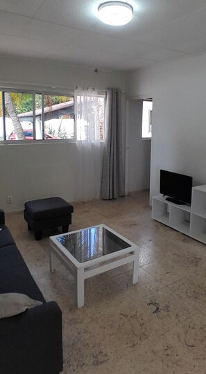 1 Bedroom Apartment Sunny | Área de sala de estar | Televisión de 32 pulgadas con canales por cable 