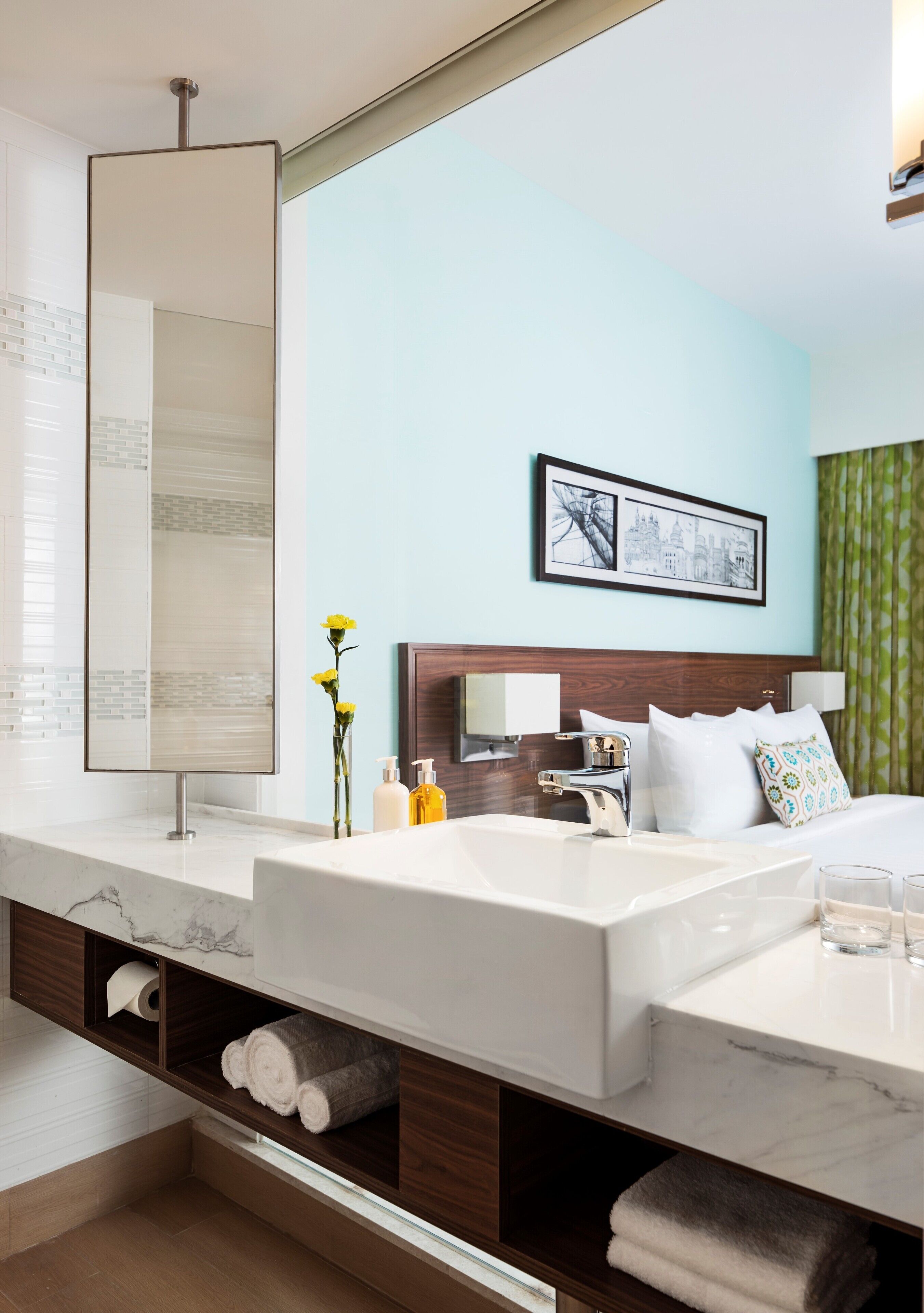 shower, designer toiletries, hair dryer, bathrobes