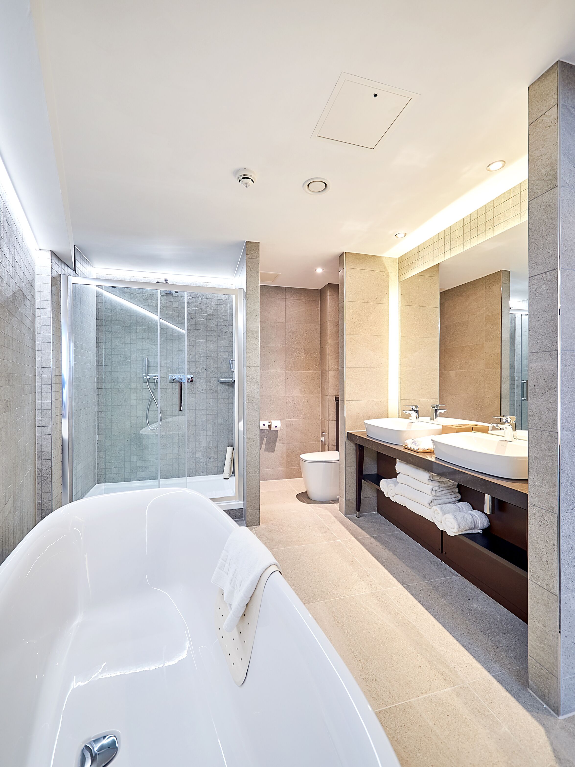 shower, rainfall showerhead, free toiletries, hair dryer