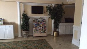 Un salon avec une cheminée, un porte-revues et un tapis à motifs.