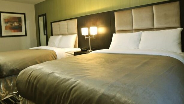 A hotel room with two beds, a nightstand with a lamp, and a framed picture on the wall. - Western Star All Suites Melita (Melita)