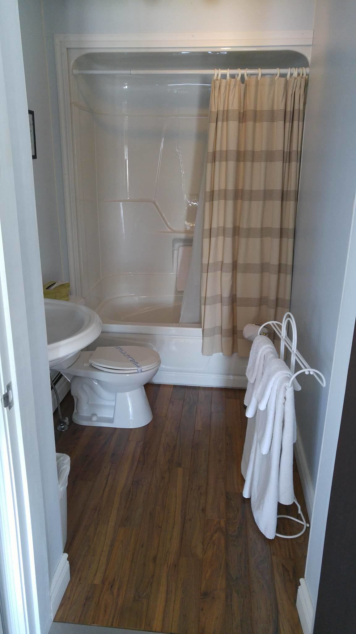 deluxe suite, 1 queen bed, river view | bathroom | combined shower/bathtub, free toiletries, hair dryer, towels