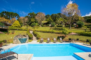Indoor pool, outdoor pool, pool umbrellas, sun loungers