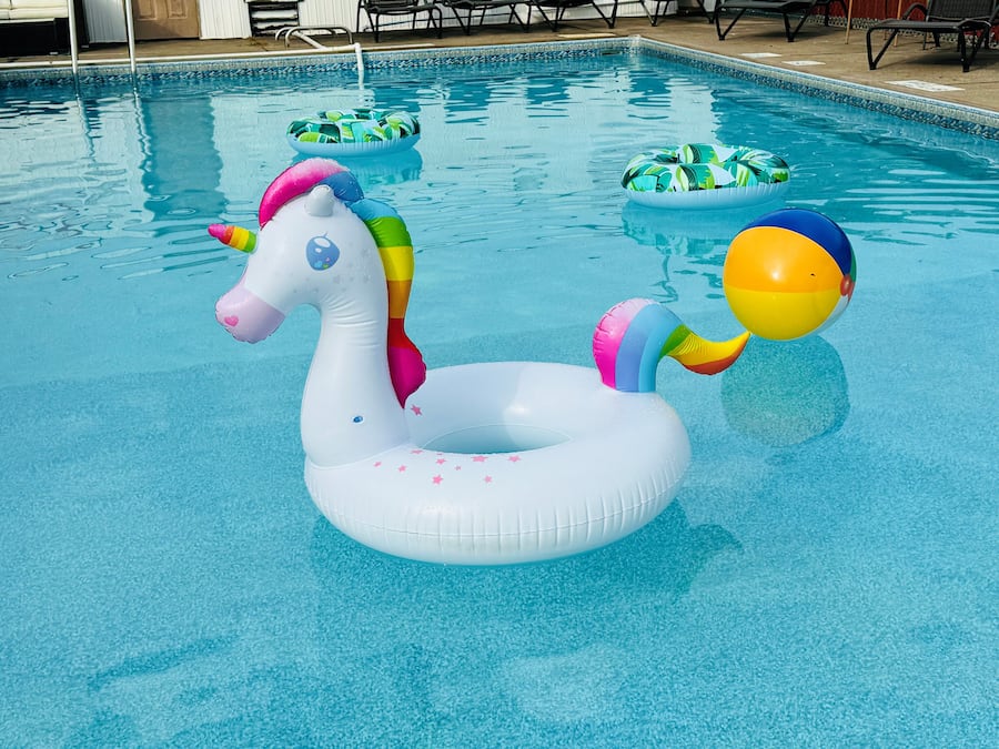 Seasonal outdoor pool, sun loungers