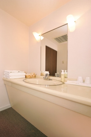 Tina con regadera, secadora de cabello, pantuflas, bidet 