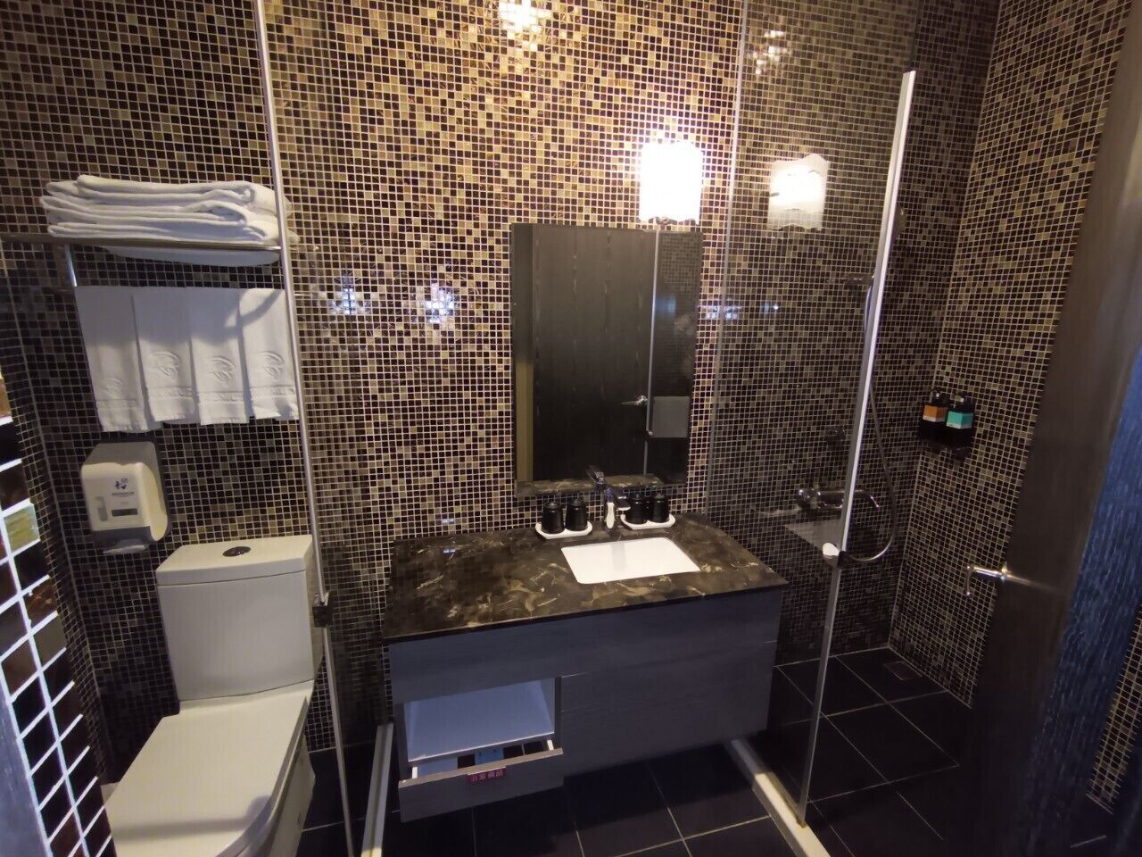 family double room | bathroom | shower, hair dryer, towels