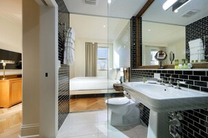 Shower, rainfall showerhead, eco-friendly toiletries, hair dryer