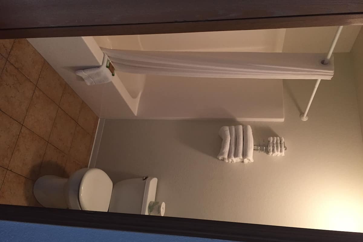 Suite Prestige, 2 lits doubles, cuisine, vue sur la piscine | Salle de bain | Articles de toilette (gratuits), serviettes fournies, savon, shampooing