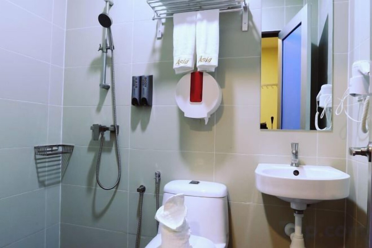 Shower, free toiletries, hair dryer, bidet