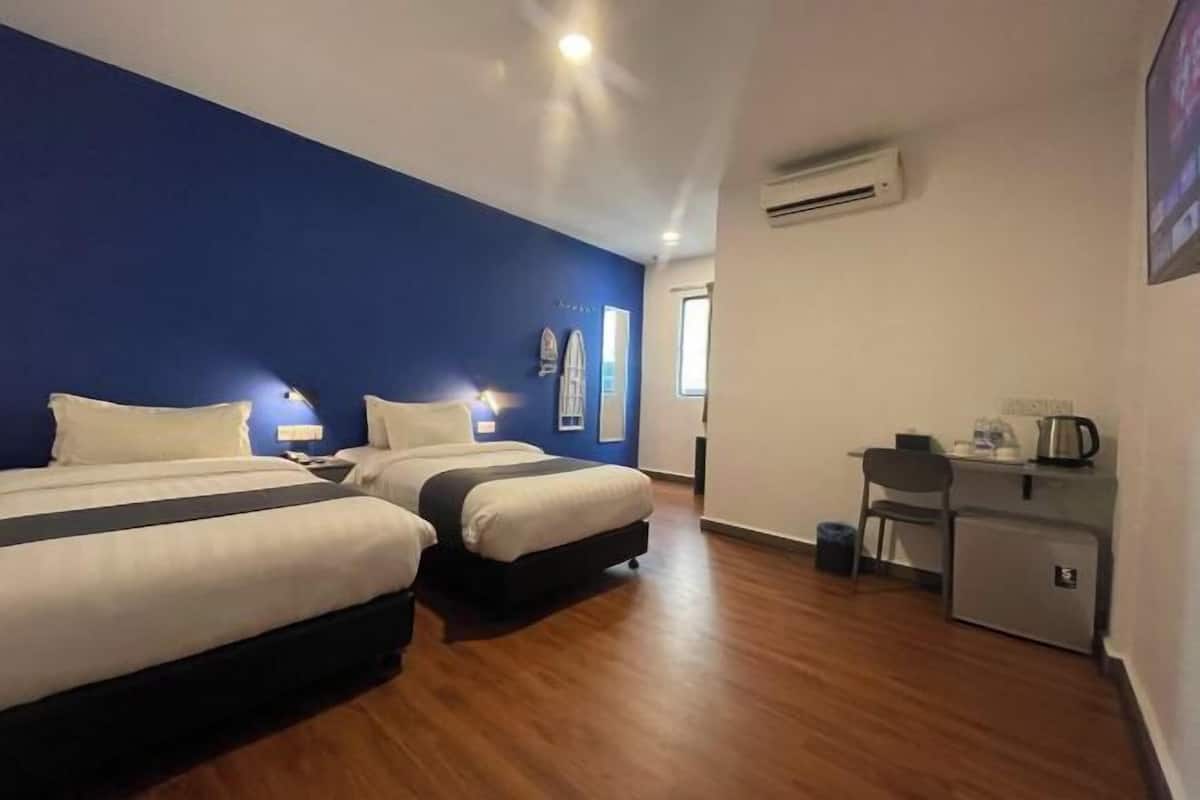 Premium bedding, down comforters, desk, laptop workspace