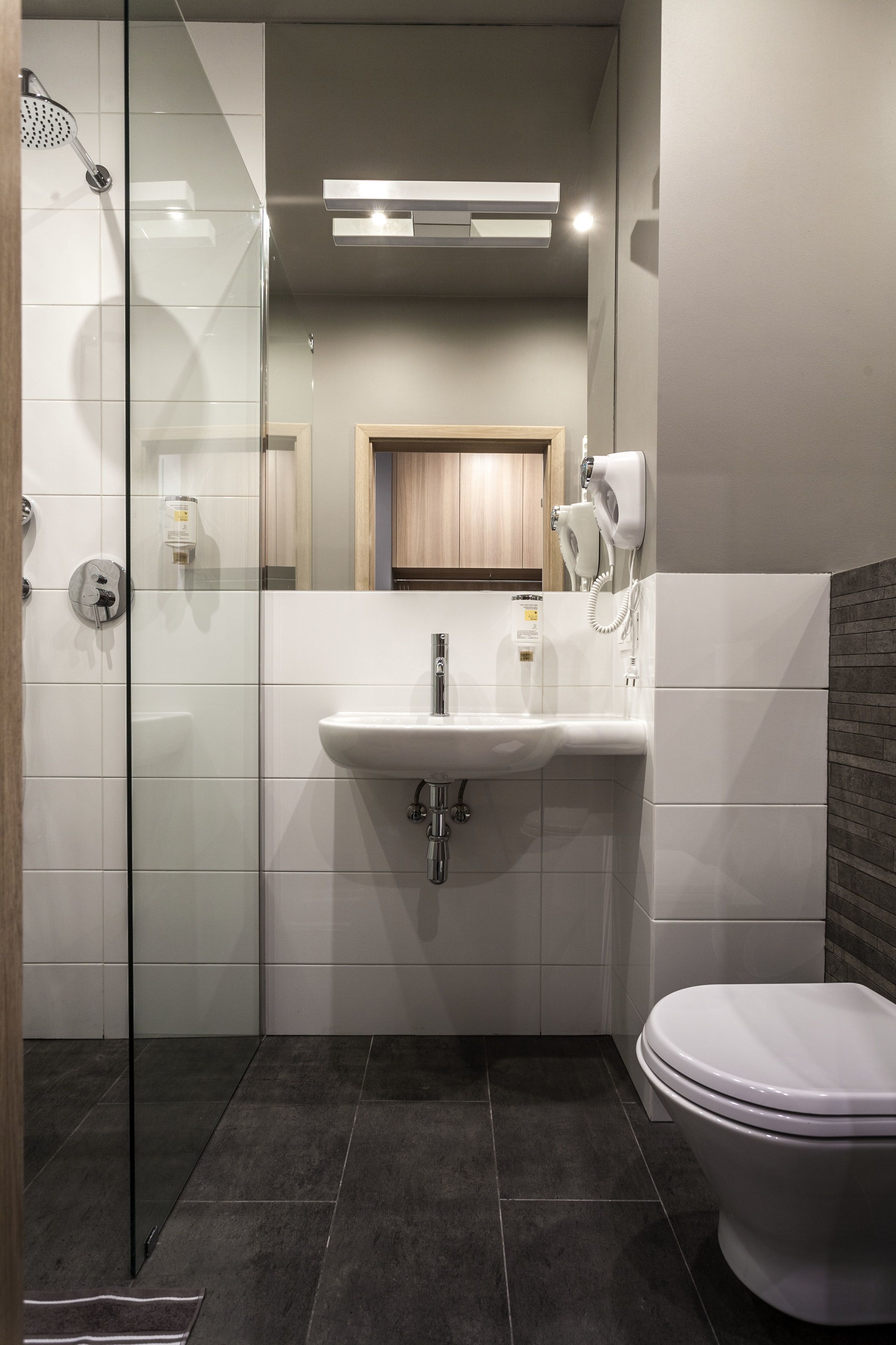 shower, free toiletries, hair dryer, towels