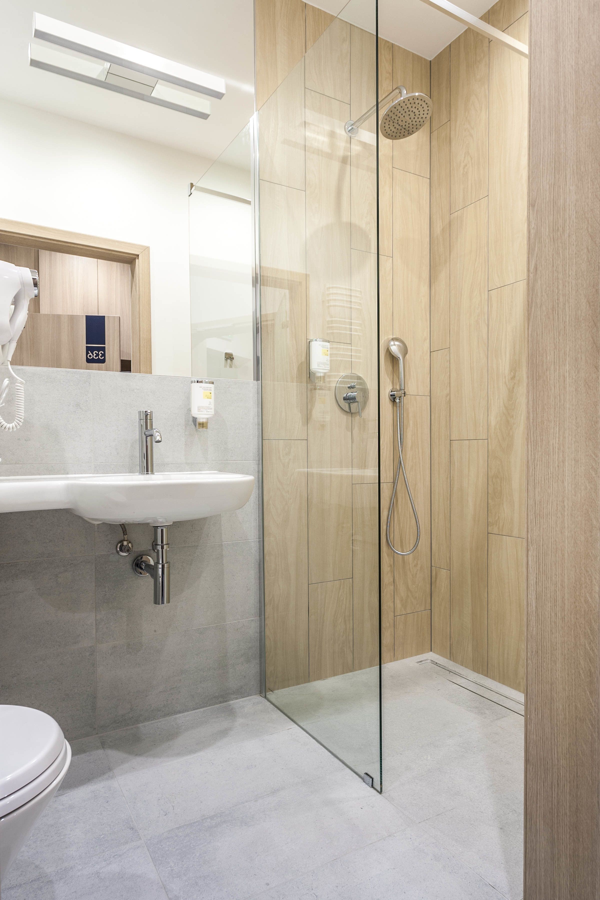 shower, free toiletries, hair dryer, towels