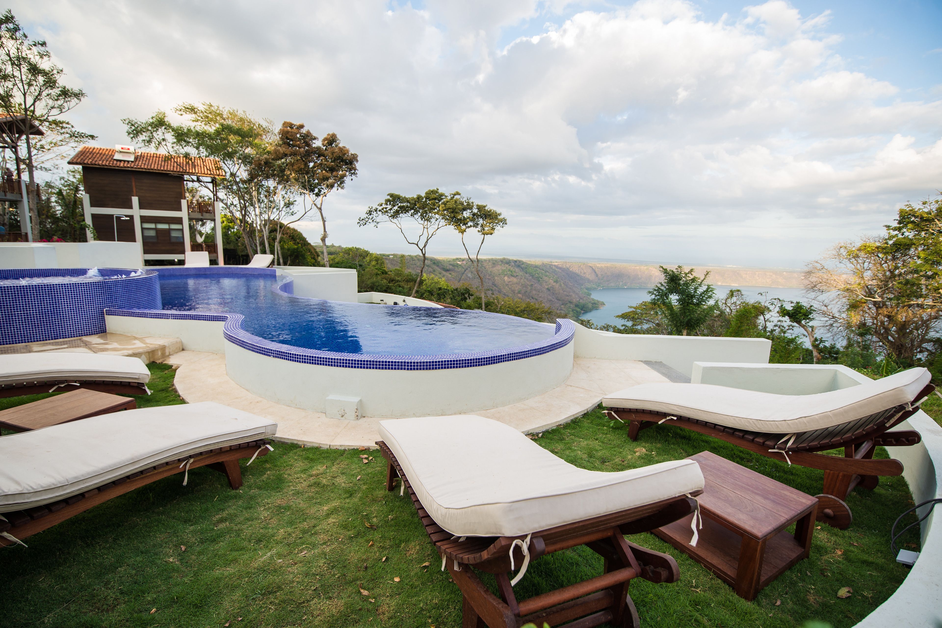 outdoor pool, pool loungers