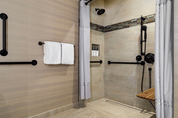 Hair dryer, bathrobes, towels, soap