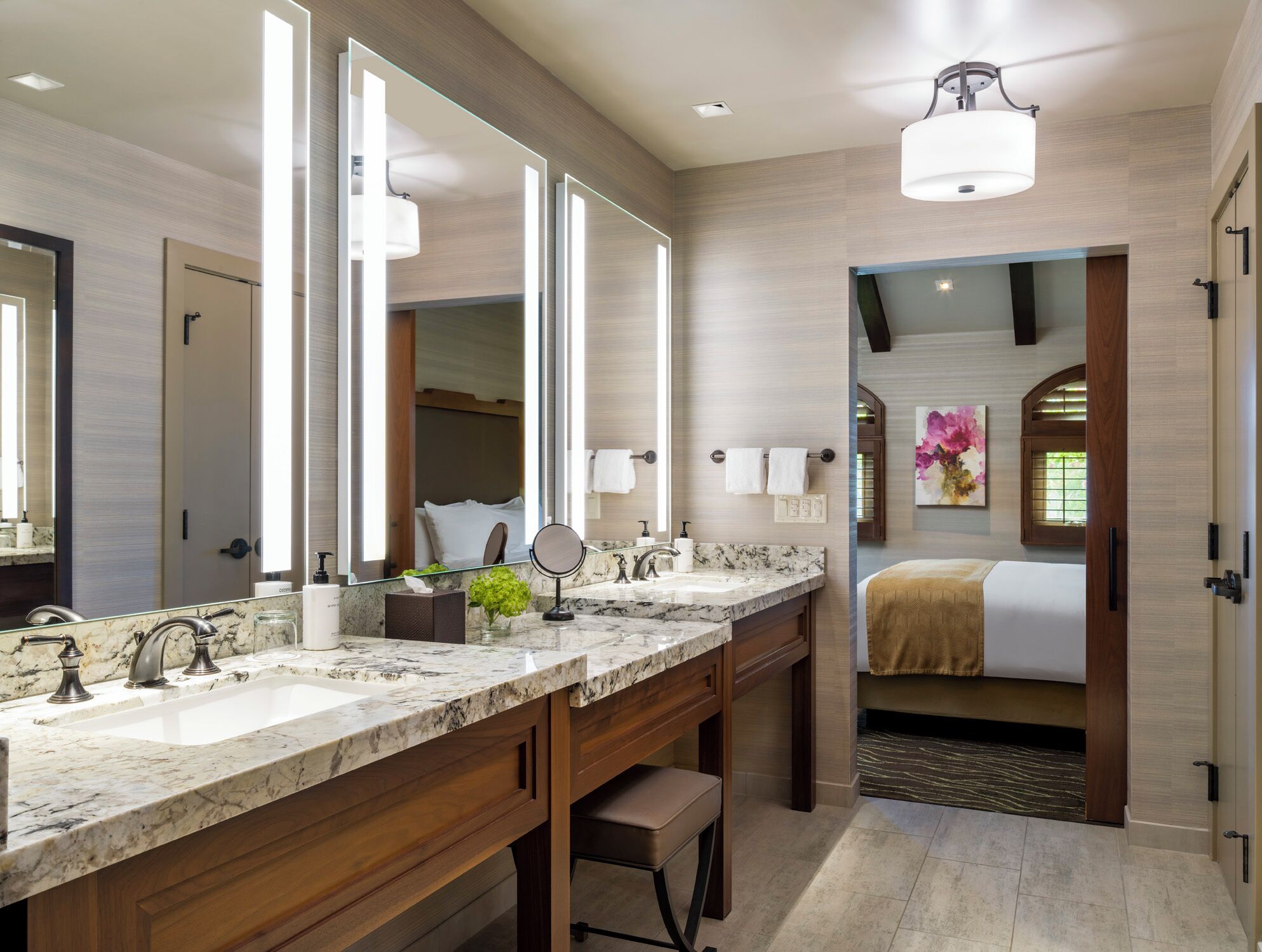 vintners suite | bathroom | hair dryer, bathrobes, towels, soap