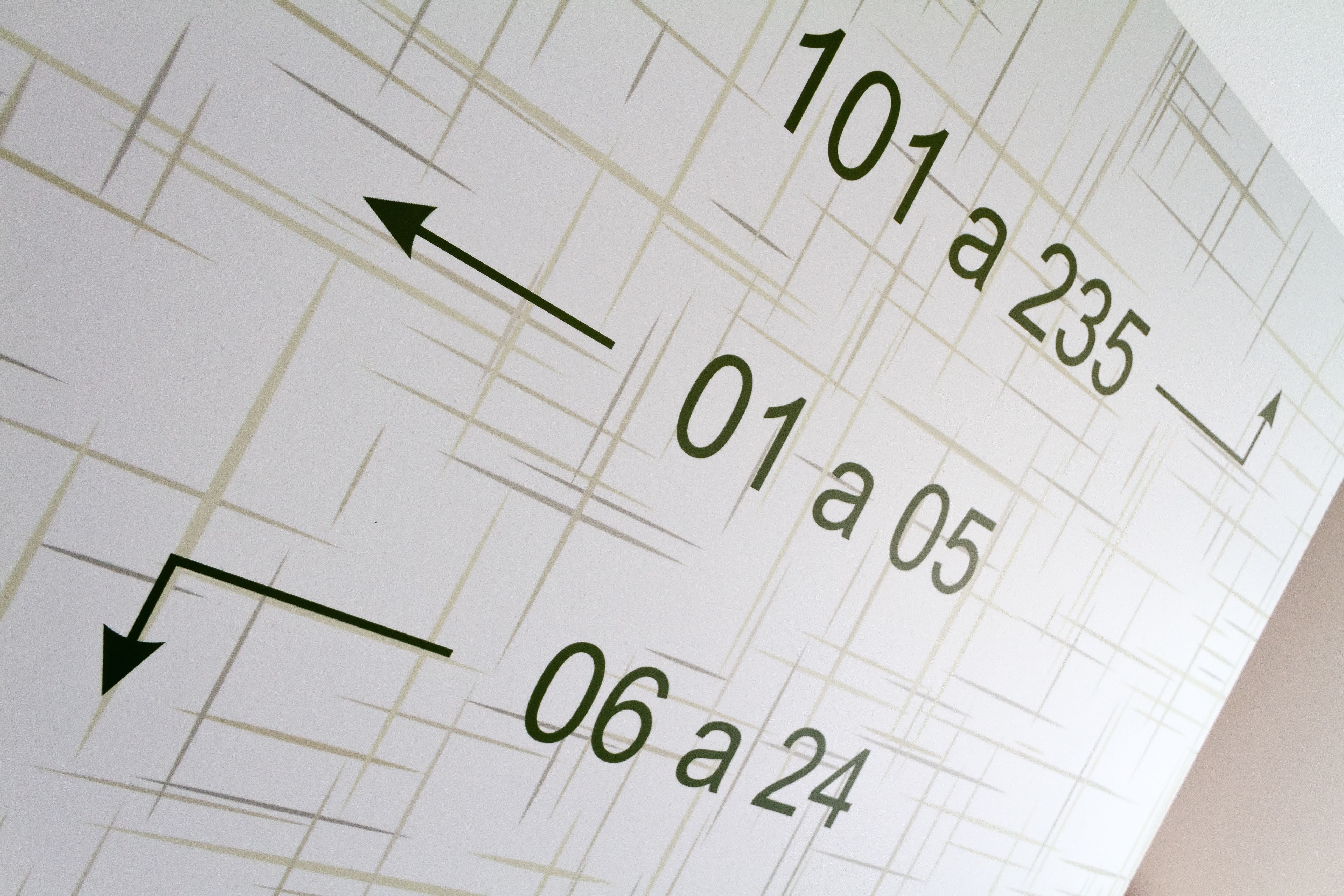 A close-up of a grid with alphanumeric codes.