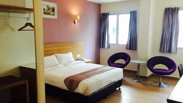 Desk, free WiFi, bed sheets