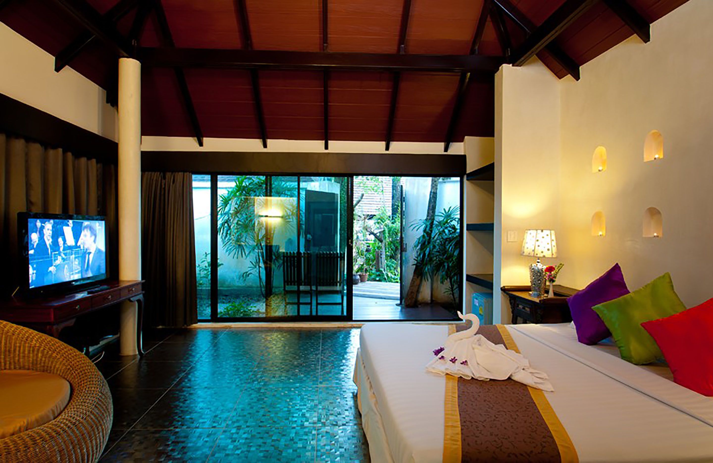 family villa, garden view, garden area | minibar, in-room safe, desk, iron/ironing board