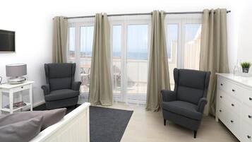 Superior Suite, Balcony, Sea View | Premium bedding, minibar, desk, laptop workspace
