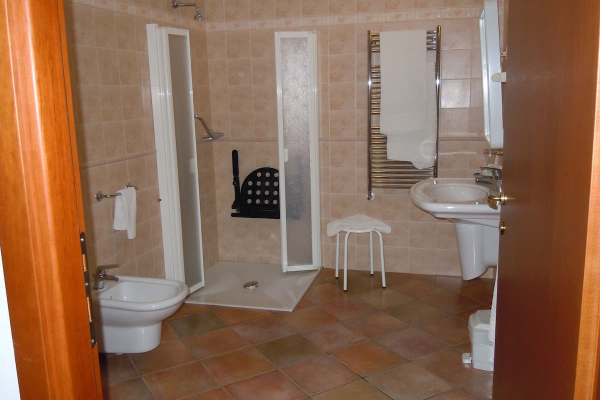 shower, free toiletries, hair dryer, bathrobes