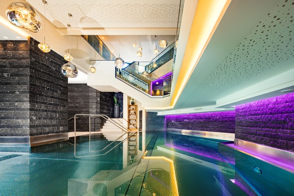 Indoor pool, outdoor pool, pool umbrellas, sun loungers